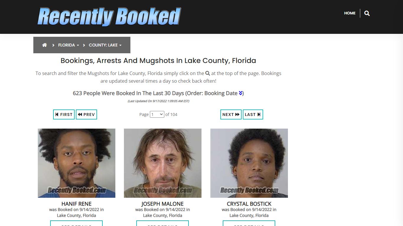 Recent bookings, Arrests, Mugshots in Lake County, Florida